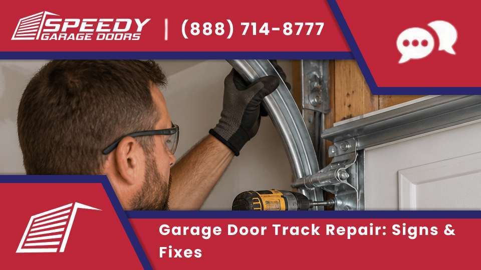 Garage door track repair for a bent or off track garage door, plus garage door track replacement near you.